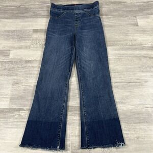 Spanx Jeans Women's Small Cropped Flare Denim Raw Hem High Rise Stretch Slimming